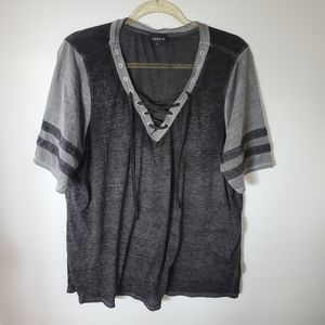Torrid Black & Gray Lace-Up Football Triblend Burnout Tee